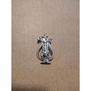 Vintage Harp Lyre Musical Silver  ORA Pin Brooch Lapel